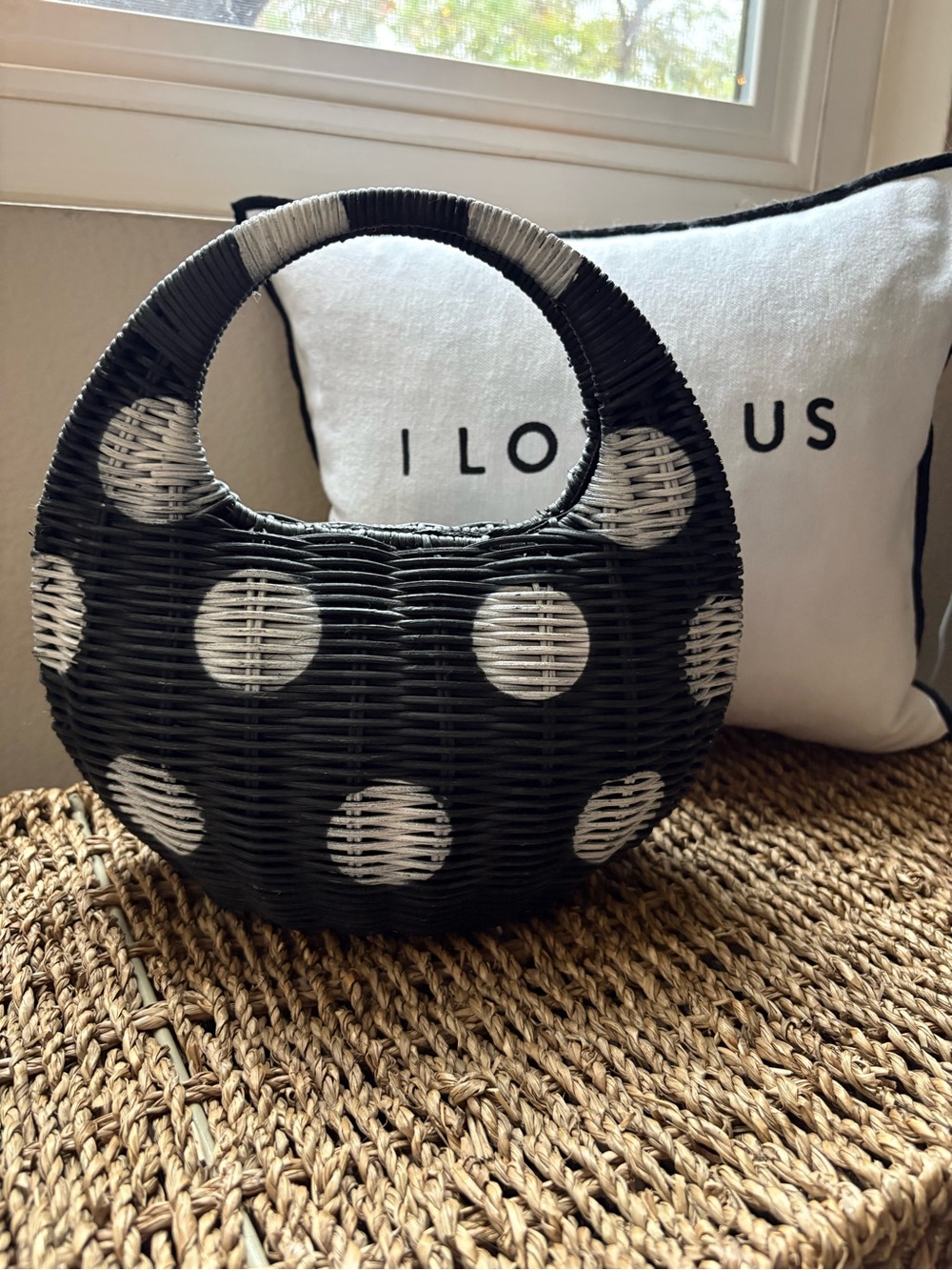 kate spade for Target Black and White Polka Dot Round Wicker Basket - Picture 5 of 5